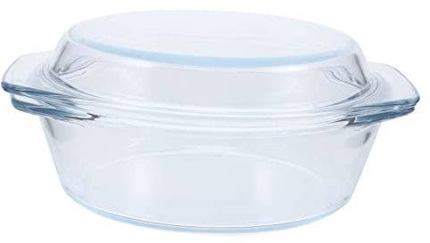 EXHUMKY de Vidrio Redonda con Tapa y Asas para Microondas y Horno Utensilio de Cocina Práctico y Seguro para Calentar y Hornear Alimentos