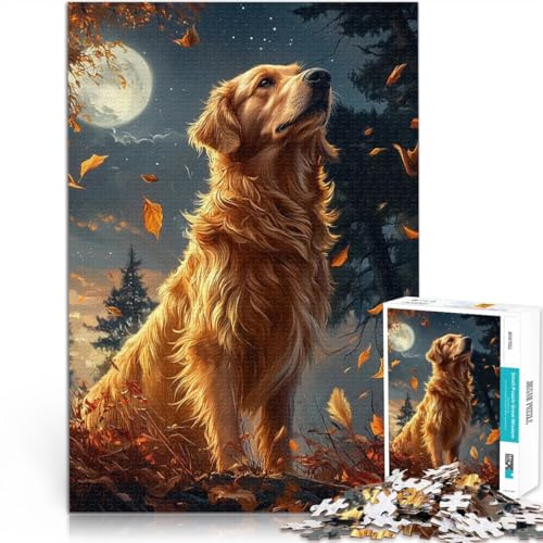1000 Pieces Jigsaw Puzzles for Adults Golden Retriever Under Moonlight Schwierig Schwer Für Paare geeignet52x38cm