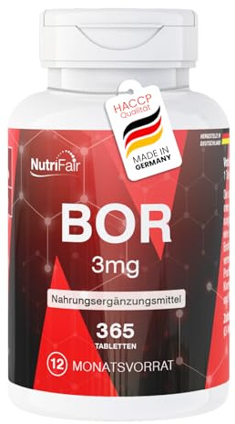 Nutrifair Bor 3mg, 365 Tabletten, schluckfreundlich, Spurenelement Boron, Hochdosiert, 100% Vegan, Deutsche Produktion & Laborprüfung