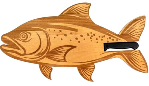 ERNESTINE - Planche à découper Poisson en bois de hêtre - Planche apéro en forme de poisson pêche - Idée cadeau Homme pêcheur - cadeau anniversaire pêcheur - Planches à découper en forme d'animal