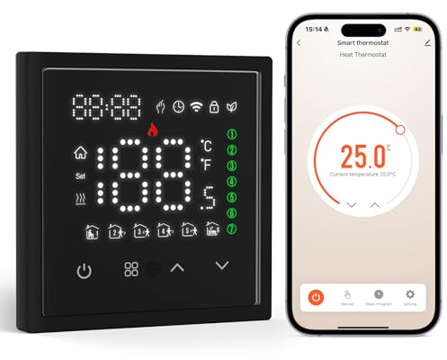 BSEED Smart Thermostat, WLAN Digital Thermostate Heizung, Raumthermostat Für Wasser Fußbodenheizung, Kompatibel mit Alexa, Google, Smart Life, Tuya, Smarte Szenen, Kein Hub Erforderlich, Schwarz