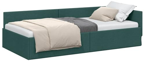 vidaXL Corner Bed Frame with Headboard Dark green 80 x 200 cm, Modern Bedroom Furniture, Rectangular Corner Bed Frame, Breathable Material, Multipurpose Sofa for Urban Living Spaces