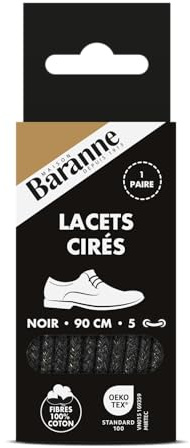 BARANNE - Lacets Ronds Cirés - Lacets Pour Chaussures de Ville pour Homme et Femme - Tissu Coton - Diamètre 2,5mm - 1 paire