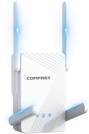 COMFAST WLAN Verstärker-WiFi7 WLAN Repeater Verstärker 3600 Mbit/s Dual-Band 4x5dBi Antennen mit MU-MIMO&OFDMA, Mesh, WPA3, Signal-LED, Unterstützt Repeater/Router/AP Modus, ideal für Zuhause und Büro