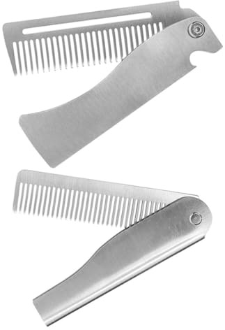 HAMPPLIES Klappbarer Bartkamm für Herren 2 Stück aus Metall Faltbar Kompakt und Tragbar für Haar Bart und Schnurrbartstyling Robustes Reiseaccessoire