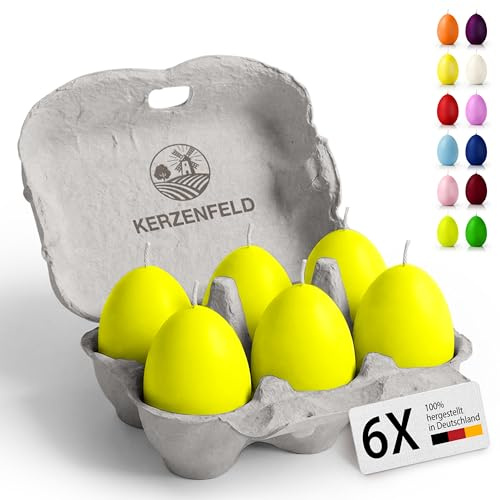 Bunte Eierkerzen 6 Stück, 60 x 45mm hochwertige Osterdeko - Ostereier Kerzen mit 7+ Stunden brenndauer, Made in Germany - Unparfümiert und RAL-Zertifiziert (Pastell Grün)