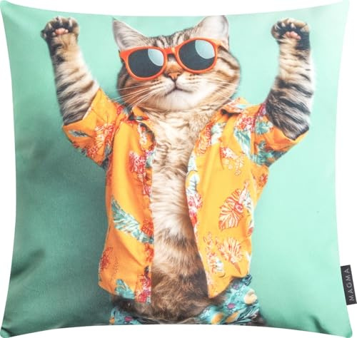 MAGMA Dekokissen Füllkissen Crazy | ca. 45x45cm | Coole Katze Sonnenbrille