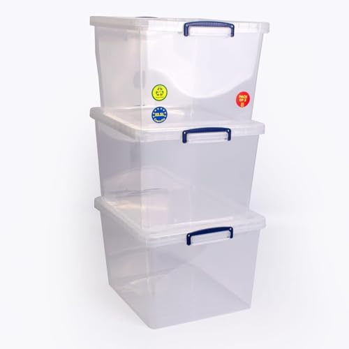 Really Useful Box Nestable Plastic Storage 33.5 Litre Clear (Pack of 3)
