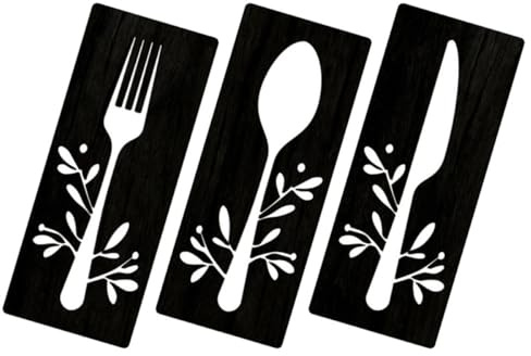 KHBUAB Insegna da Parete in Legno di Basswood Rustica Decorazione Posate Cucina Nero, Resistente a Deformazioni, per Sala da Pranzo e Area Ristorazione