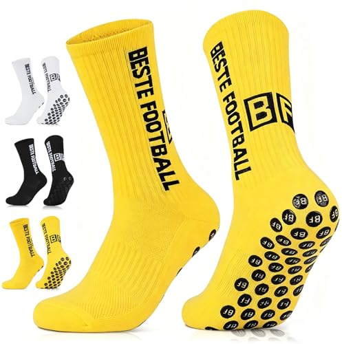 Fussball Socken 3 Paar 35-38 39-42 43-46 für Herren Damen junge und Kinder | Football Socks, Anti Rutsch Fußballsocken, Grip Socken Fussball für Yoga Basketball Tennis Laufe Radfahren, Geschenk