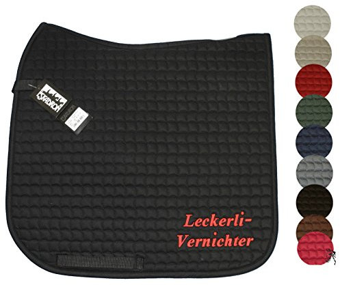 Eskadron Vielseitigkeit Spruch-Schabracke 'Leckerli-Vernichter', Schabrackenfarbe:Tanne, Garnfarbe:dunkelgrün