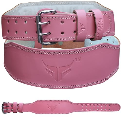 Mytra Fusion gewichthebergürtel damen powerlifting belt Echtes Leder gym gürtel damen für Fitnessstudio, Fitness, Workout, Gewichtheben, Kreuzheben und Powerlifting (Pink, L)