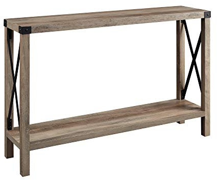 Eden Bridge Designs Rechteckiger Eingangstisch/ Minimalistischer Tisch für Flur, Mehrzweck-Organizer, 2-stöckig, Schuhablage, Laminat, Metall, Grauwäsche, 18 x 18 x 116.84 cm