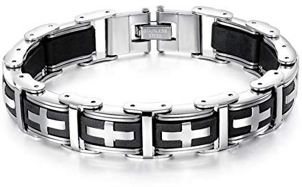 Aruie Herren Armband aus Silikon mit Kreuz, Kreuz, Fahrradkette, Motorrad, Religiös, Biker, Handkette, Schmuck, Geschenk