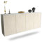 Dekati Sideboard Lakewood hängend (180x77x35cm) Korpus Weiss matt - Front Holz-Design Zeder - Push to Open
