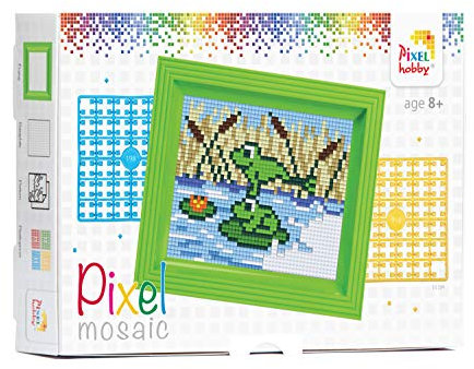 Pracht Creatives Hobby Pixel P31264 Mosaik Geschenkverpackung Frösche, Pixelbild mit Rahmen, kinderleichtes Stecksystem, ohne Bügeln und Kleben, Steinchen aus Biokunststoff