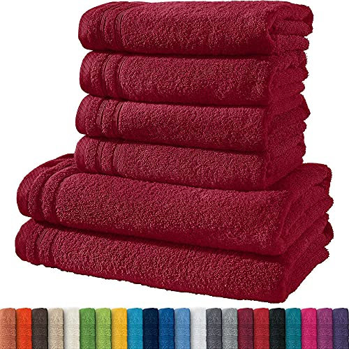 Erwin Müller Handtuchset, Frottierset Heidelberg 6-TLG. 100% Baumwolle weinrot - leichte Qualität, saugstark, schnelltrocknend, kompakt - ideal für Sport, Strand, Reisen