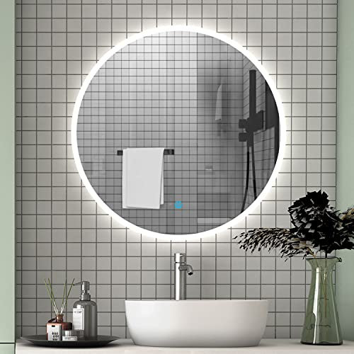 LED Badspiegel rund 70 cm Touch Beschlagfrei Wandspiegel mit Beleuchtung Lichtspiegel Alpha Serie