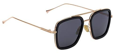 Dervin Unisex Square Sunglasses (Golden-Black, Medium) - 1 Piece
