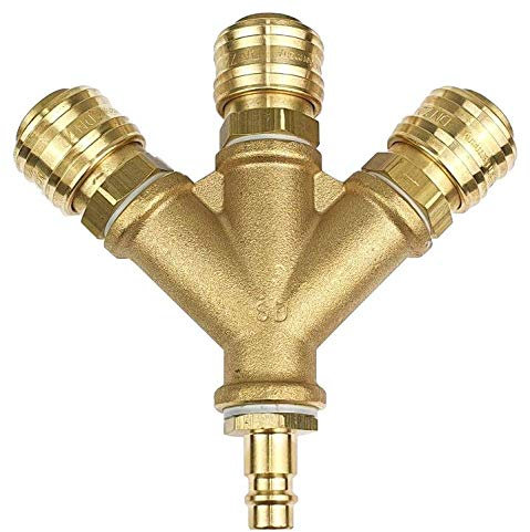 Druckluftverteiler 3-fach mit Kupplungen, Kupplungsstecker & Dichtung Druckluftweiche 3/8 Zoll mit Kupplungsdosen NW 7,2 Luftweiche Y Verteiler