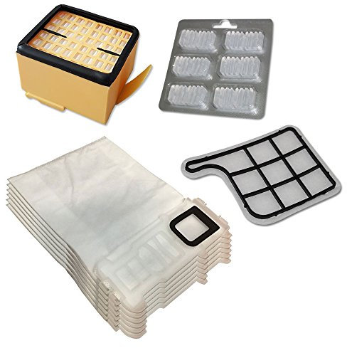 6 sacchetti per aspirapolvere + 6 Profumi + Filtro HEPA + Filtro motore adatti per Vorwerk Folletto VK 135 136 - VK135, VK136 - FP 135 136 - FP135/136 - con microfibra speciale