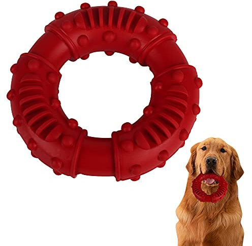 ZoneYan Hundespielzeug für Starke Kauer, Kauspielzeug Ring, Gummi Kauring Unzerstörbar, Zahnpflege Spielzeug für Hunde (Rot)