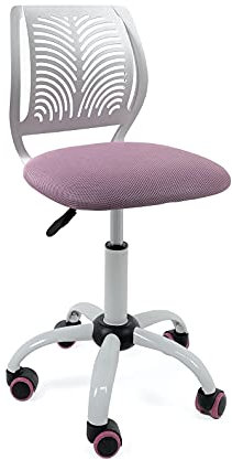 KAYELLES Chaise de Bureau Enfant - Junior Fille, Hauteur réglable, Assise rembourrée Textile Mesh Respirant, Dossier Souple ajouré, pivotante 360°, Pied métal, roulettes Souples SAWI (Blanc & Rose)