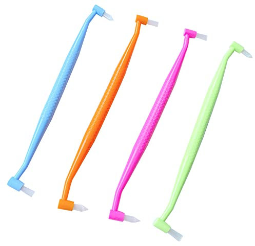 HRASY Kieferorthopädische Zahnbürste, doppelendig, klein, weicher Trimmkopf und flacher Kopf, Tuft-Zahnbürste für Zahnspangen und Zahn-Detailreinigung, 4 Stück (4 Farben B)