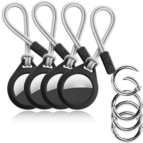 MIOCASTELLO® 4 Stück Schutzhüllen/Schlüsselanhänger für Apple AirTag – weiche Silikon-Hülle mit Textil-Schlaufe und Karabiner (Schwarz)