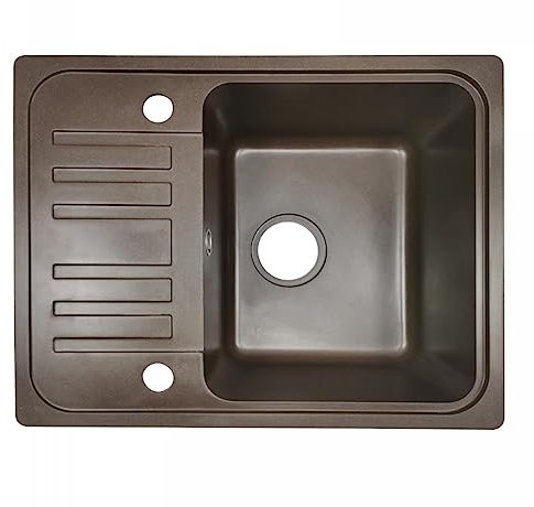 Aquamarin® Spülbecken - Granit, ca. 56,9 x 44,9 cm, mit Ablaufgarnitur, Wasserhahn und umkehrbarer Abtropffläche, Rechteckig, Gesprenkelt, in Braun - Einbauspüle, Spüle, Verbundspüle, Küchenspüle