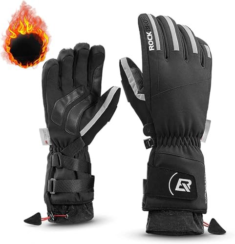 ROCKBROS Skihandschuhe Herren, Winter Touchscreen Thermohandschuhe Winddicht Fahrradhandschuhe Atmungsaktiv Laufhandschuhe Schneehandschuhe L