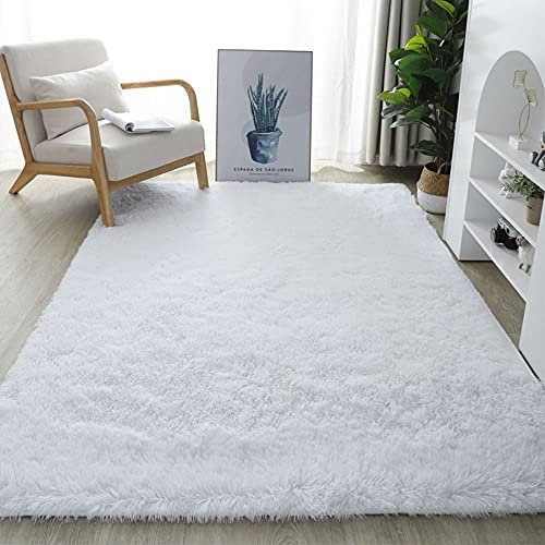 warmsile Hochflor Teppich Wohnzimmerteppich Langflor, Flauschig Teppiche Für Wohnzimmer Und Schlafzimmer, Modern Design Shaggy Teppich,Weiß,200 x 250 cm
