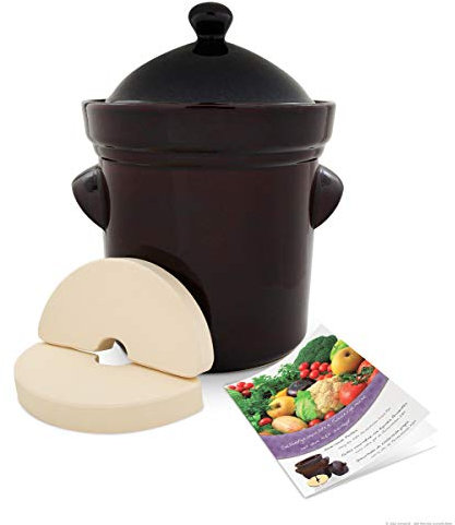 Boleslawiec Gärtopf aus Steinzeug mit Deckel u. Wasserrinne | 10 Liter | braun | Sauerkrauttopf Gurkentopf Einlegetopf Keramiktopf Tontopf