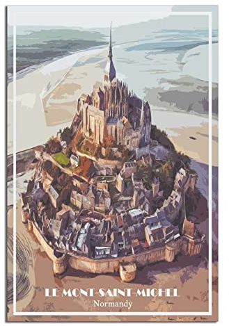 ZSEFV Mont-Saint-Michel Normandie Vintage Reiseposter Dekorative Poster Modern Schlafzimmer Leinwand Kunst Poster Bild Malerei Poster Wanddekoration Kunst Geschenk