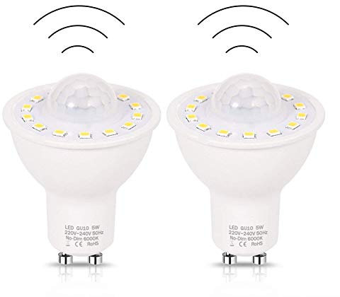 DIAOMING GU10 LED Light Bulbs PIR Motion Sensor 5W,50W Equivalent, Day White 6000K for Stairs Garage Corridor Walkway Hallway 4Pack