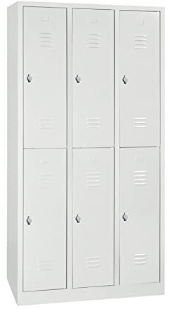 Schrank & Stuhl Spind – Metallspind mit 3 x 2 Abteilen 195 x 90 x 50 cm, Schließfachschrank mit Drehriegelvorrichtungen, Lieferung komplett montiert, Grau