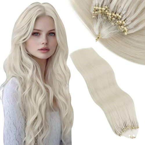Vivien Blond Microring Extensions Echthaar Blond Pre Bonded Echthaar Extensions Micro Ring Platinblond Remy Menschliches Haar 45cm 50g 50s