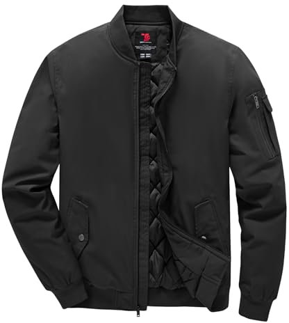donhobo Herrenjacke Winddichte Bomberjacke Übergangsjacke Freizeitjacke Herbst Winter Warm Gepolsterte Mäntel Jacken Schwarz M