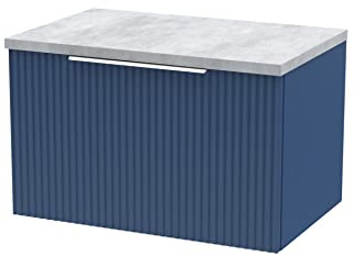 Hudson Reed DFF394LBG Fluted Modern Bathroom Wall Hung 1 Drawer Vanity Unit with Bellato Grey Laminate Worktop, 600mm, Satin Blue