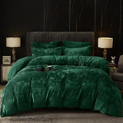 PHF Samt Bettwäsche 135x200, Luxus Flauschig Bettwäsche 135x200 cm mit 2er Kissenbezüge 80x80 cm, Kuschel Velvet Bettbezüge, Smaragd Grün