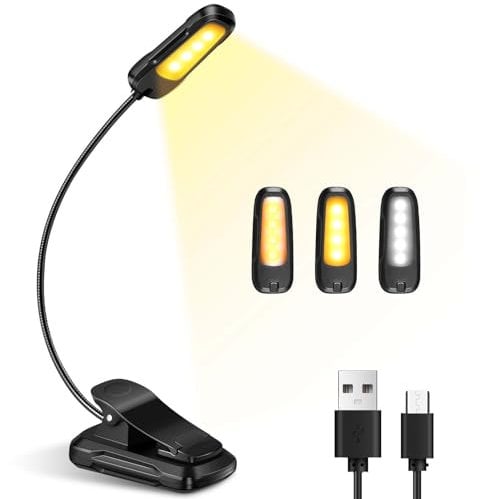 Diboniur Luz Lectura, Lampara Libro Lectura USB Recargable, Luz para Leer con 3 Modos (Blanco/Cálido/Blanco Cálido), Batería de Larga Duración para Leer Libros en la Cama, Viajes