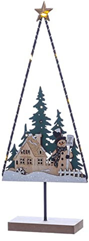 MARELIDA LED Dekoleuchte - Dekoobjekt - Holz - 10 warmweiße LED - H: 33cm - Batteriebetrieb (Schneemann)