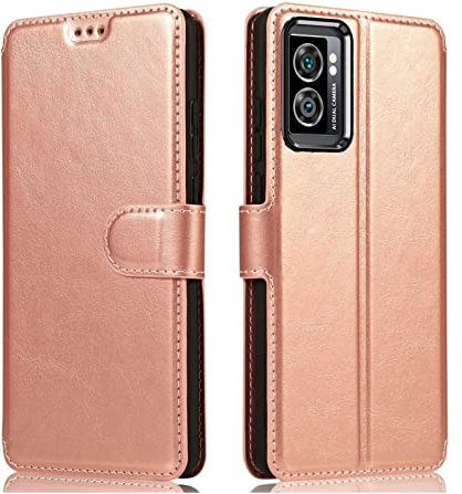 NWNK13 For Oppo A57 / A77 / A57S Case Leather Wallet Book Flip Stand View Phone Cover with Card Holder Slots Compatible with Oppo A77S (Rose Gold)