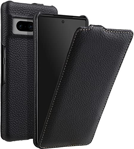 STILGUT UltraSlim kompatibel mit Google Pixel 7 Pro Hülle - Pixel 7 Pro Flip Case aus Leder, Klapphülle, Handyhülle, Lederhülle - Schwarz
