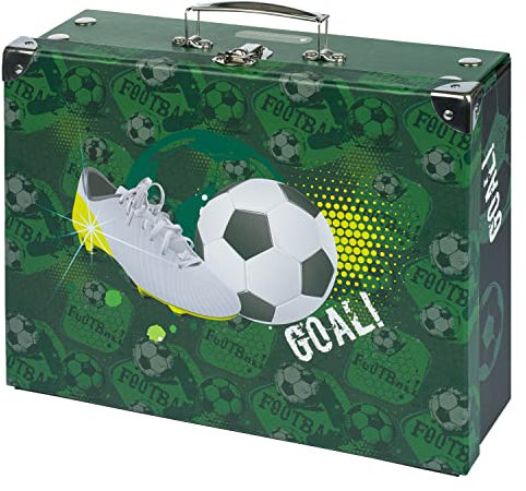 Baagl Kinderkoffer für Spielzeug und Schulbedarf, Pappkoffer, Spielzeugkoffer, Spielkoffer, Faltbarer Kinder Koffer, Faltkoffer, Klappkoffer mit Metalgriff (Fussball)