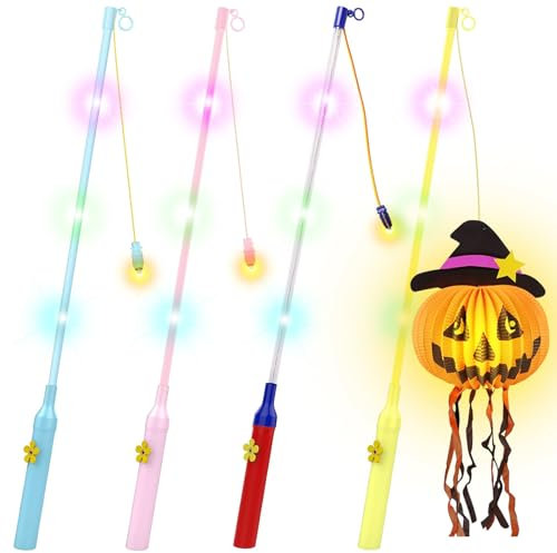 Laternenstab mit LED für St Martin, 4 mehrfarbige elektronische Led-Kinderlampenstäbe für St. Martins-Paraden, Halloween, Kinderparty