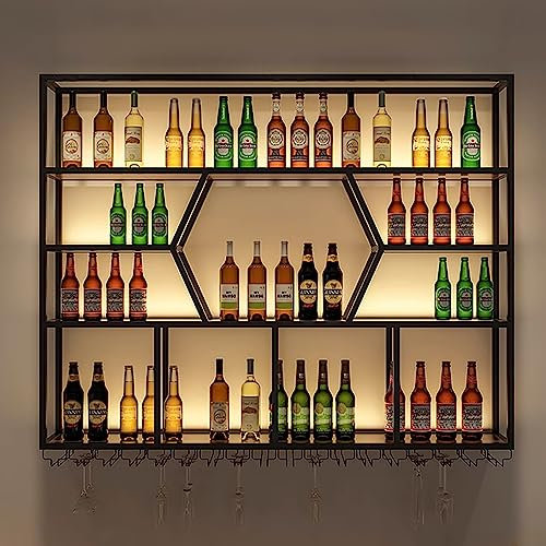 Porte-Bouteilles Muraux Industriels avec Porte-Verre,Porte-Bouteilles Et Porte-Verre,Porte-Verre À Vin Suspendu,étagères Polyvalentes en Métal Rustique,pour Bars,Caves À Vin,Maison
