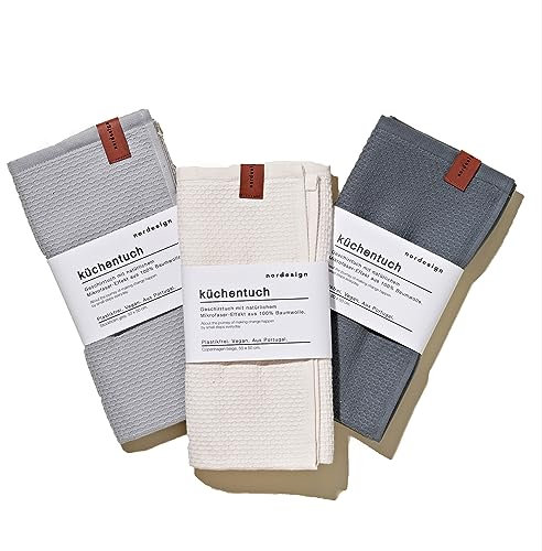 Geschirrtücher Baumwolle 3er Set von nordesign, sylisch & eine Starke Saugfähigkeit - Waschbar bis 60°C # Spültücher # Geschirrtücher grau