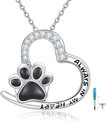 VONALA Hund Urnenketten für Asche 925 Sterling Silber Pfote Print Asche Anhänger Herz Urne Halskette Haustier Einäscherung Schmuck für Frauen Männer