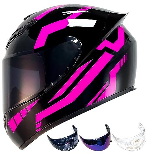 DXDRT Casque Intégral ATV Casque Adulte Street Bike Casque Léger Compatible Clear&Tinted Visières Casque Moto Dot/ECE Modèle Approuvé Racing Motocross Casques,Rose,XL